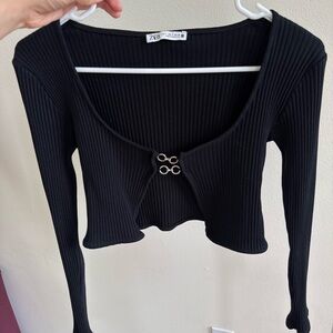 Zara Black Ribbed Cropped Blouse